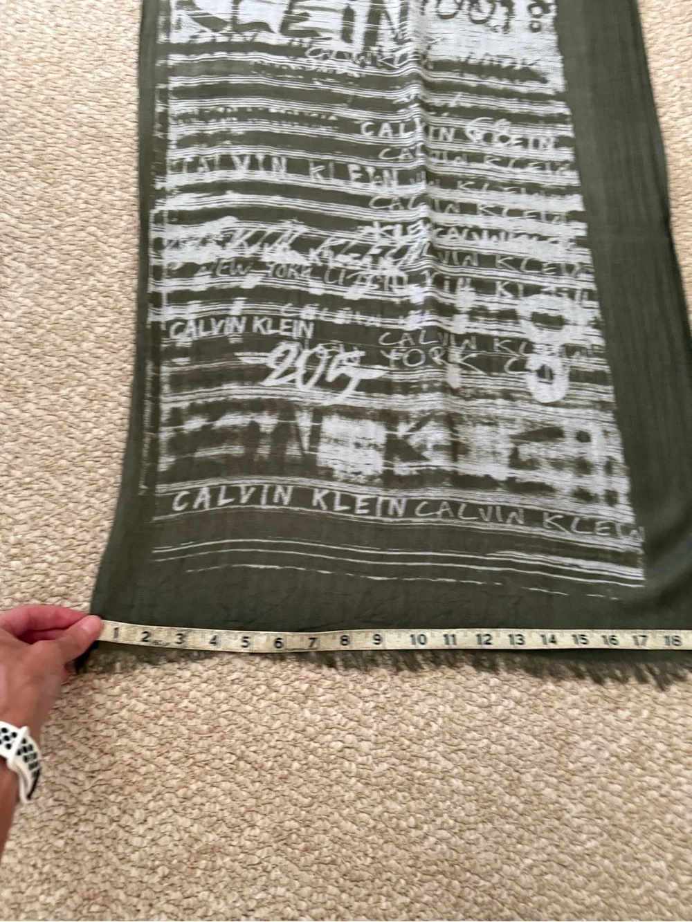 Calvin Klein Olive Green Graphic Sheer Scarf